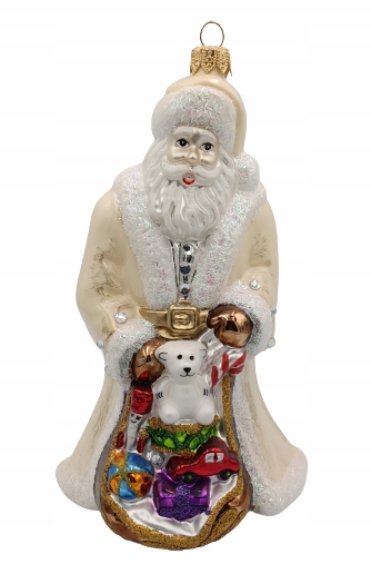 BOMBKI CHOINKOWE SZKLANE Mikołaj z workiem 18cm