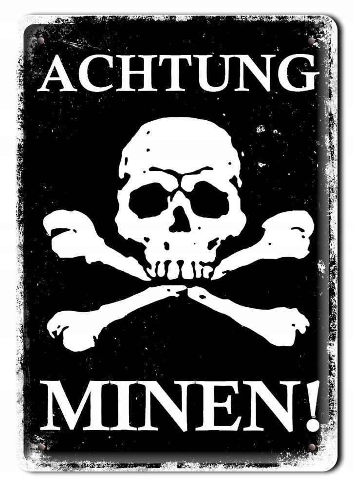 

Achtung Minen Metalowy Szyld Plakat Retro #07299
