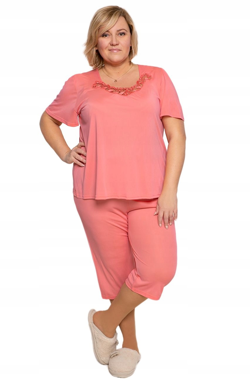 Lososové pyžamo s krajkou u výstřihu, velikost 54
