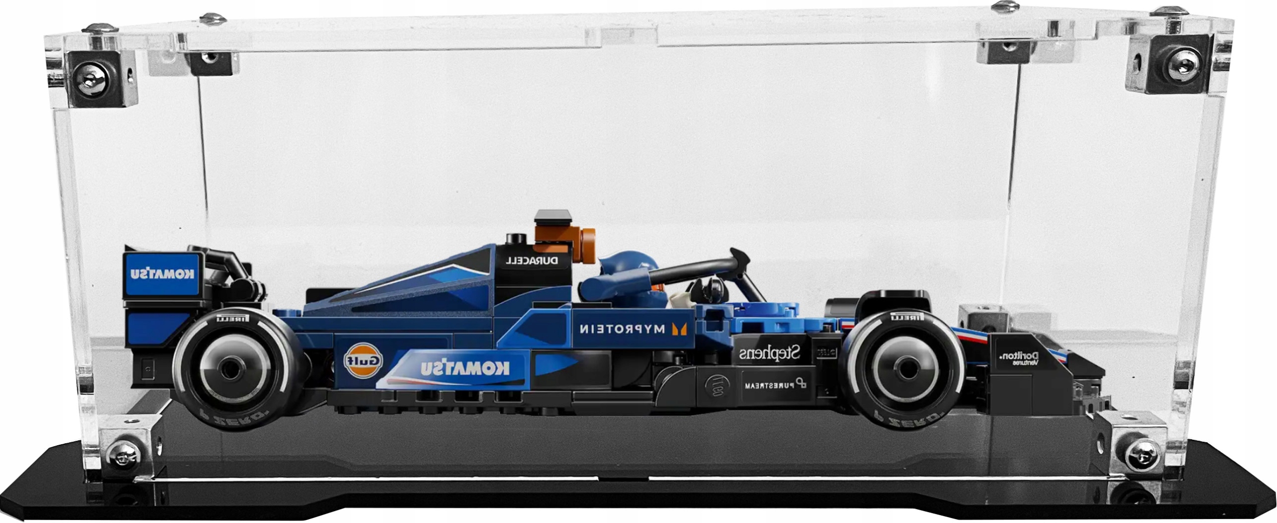 Vitrína s černou základnou pro stavebnici Lego 77249 Formule F1 Williams Racing
