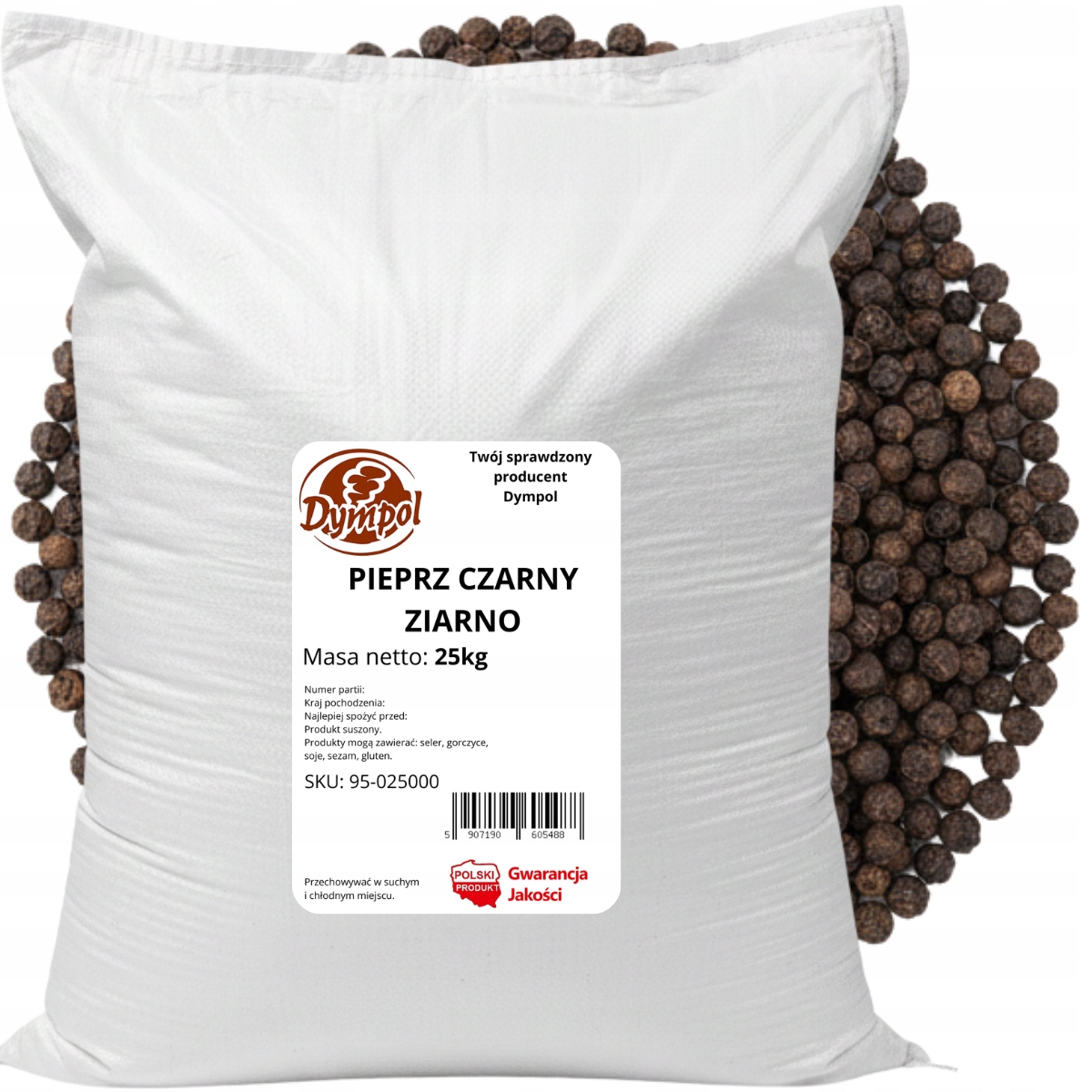 Pepř Černý Zrnitý Přírodní aromatické zrno Kvalita Dympol 25 kg