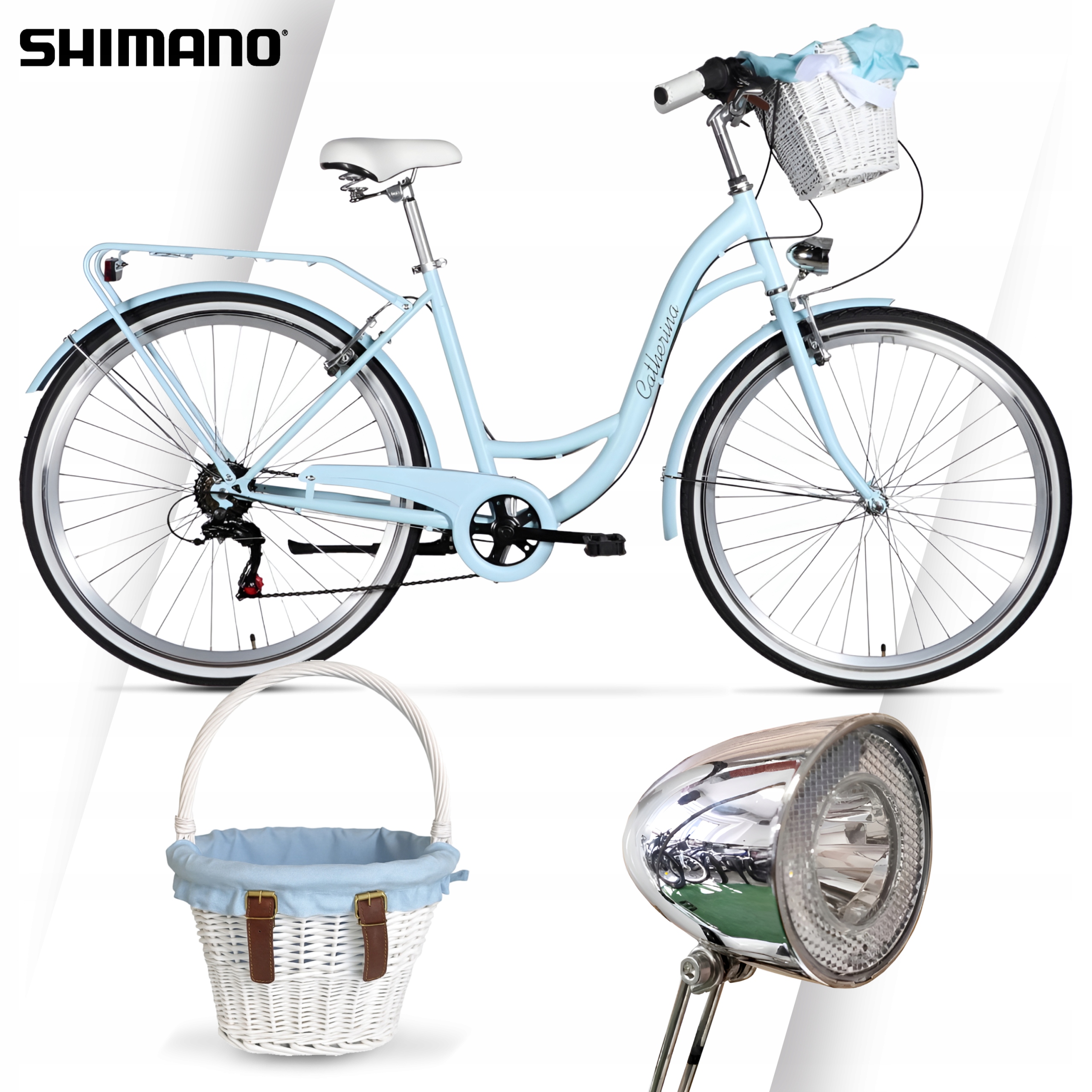 Damski Rower miejski 7Biegów 28" ramy 19" 160-180 cm Kosz Wiklinowy