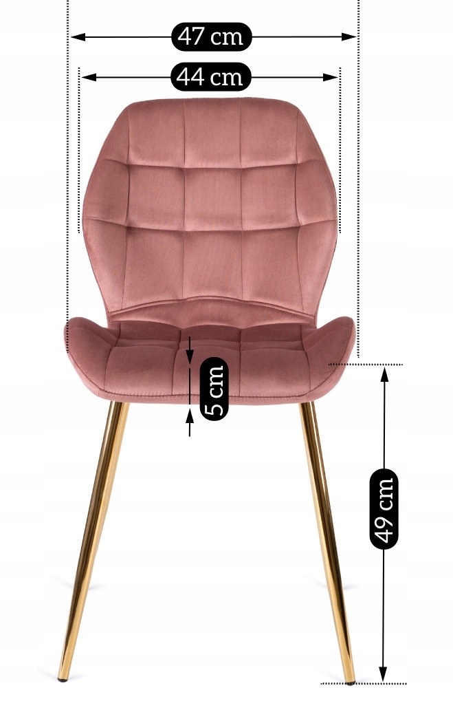 Krzesło Do Salonu Jadalni Welurowe Złote Nogi Glamour Różowe LUCKY Wysokość siedziska 49 cm