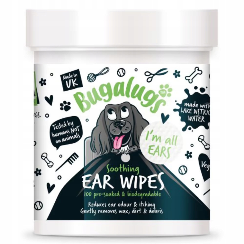 Levně Vatové tyčinky na čištění uší psa Bugalugs Soothing Ear Wipes 100 Ks