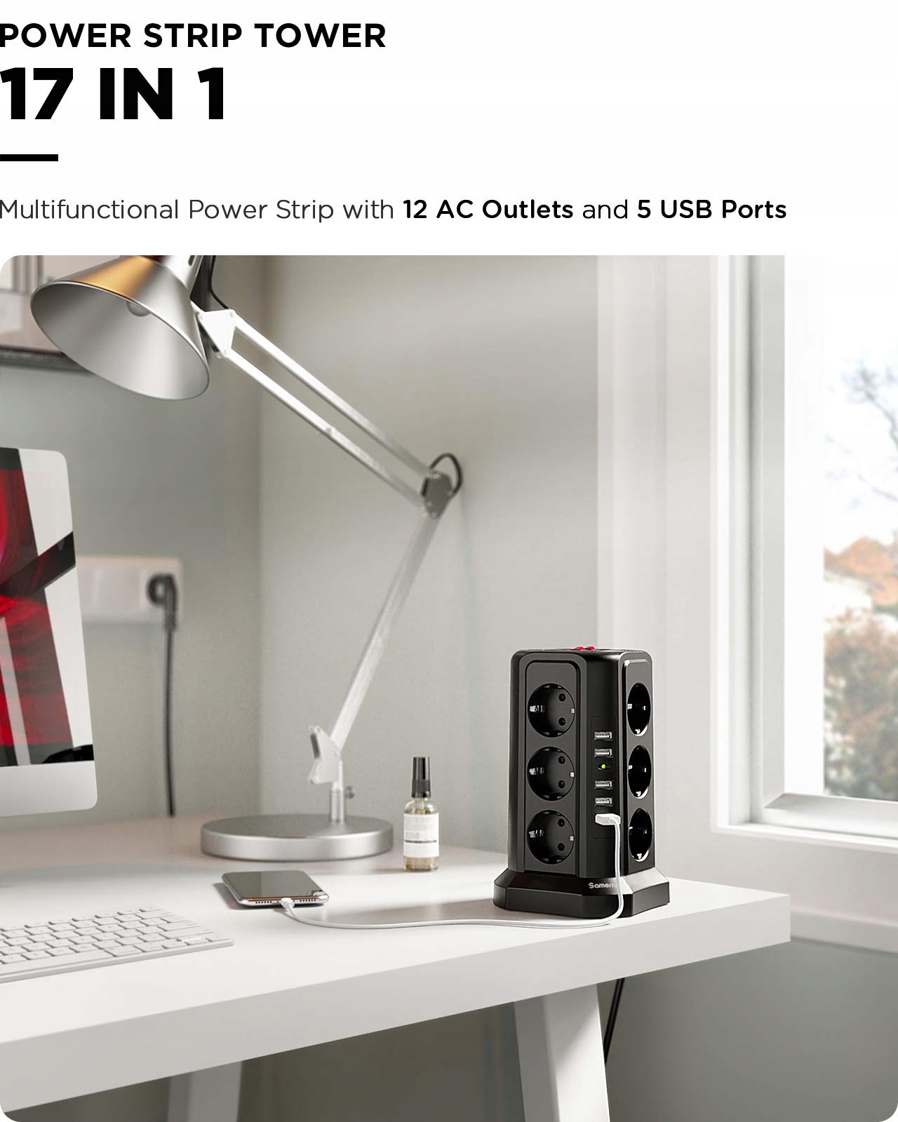 SAMERIVER Przedłużacz Gniazdo Zasilacz 5M USB 17w1 — miniatura 2