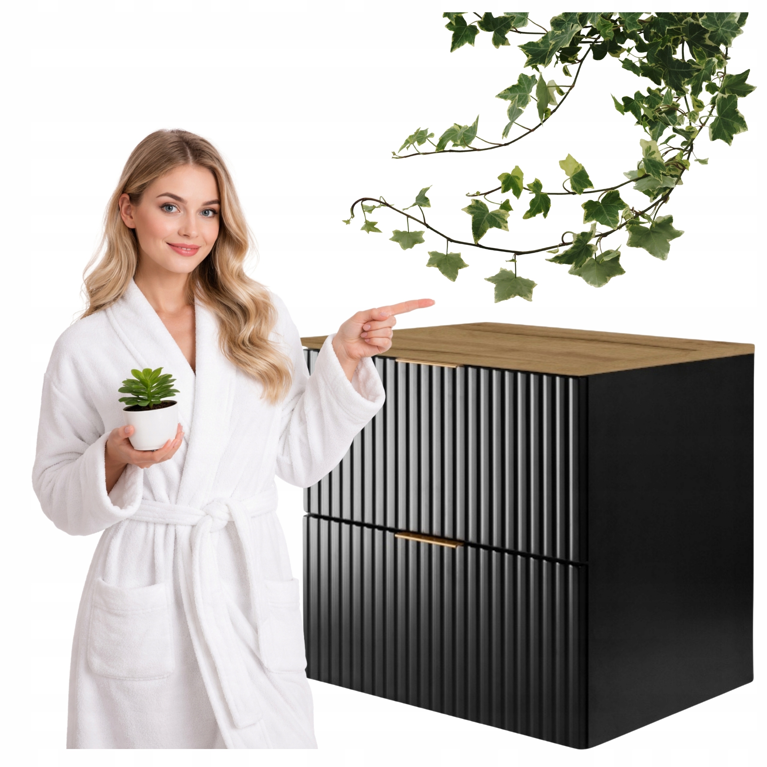 Szafka Łazienkowa Wisząca Pod Umywalkę Flisan 60x46 CM Z Blatem Czarny Dąb