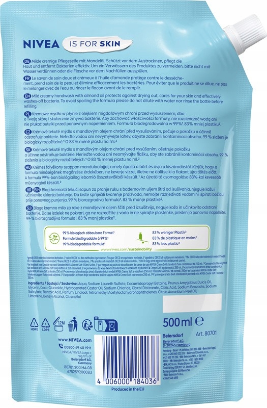 Nivea Creme Soft tekuté mýdlo s náplní 500 ml