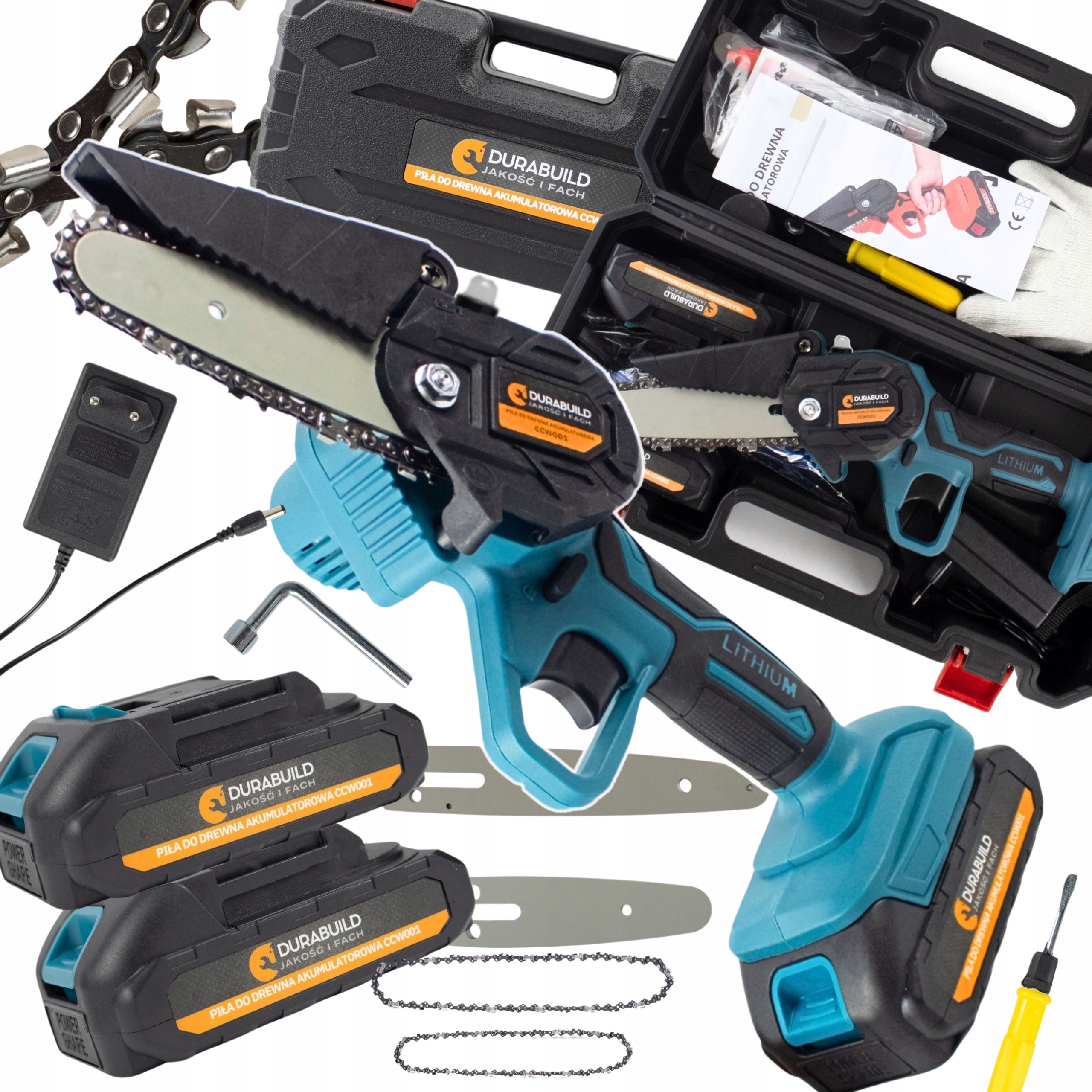 Piła Łańcuchowa 6" 4" Mini Pilarka Akumulatorowa Gałęziówka Mocna 2xAKU