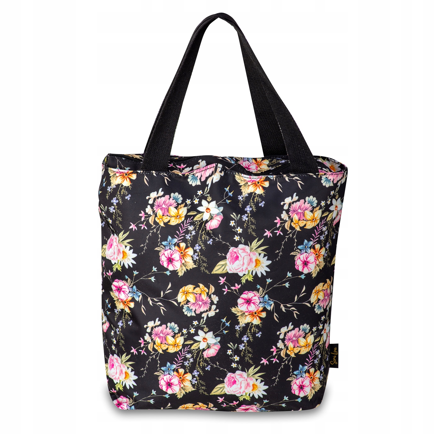TORBA PLAŻOWA - CZARNA W KWIATY