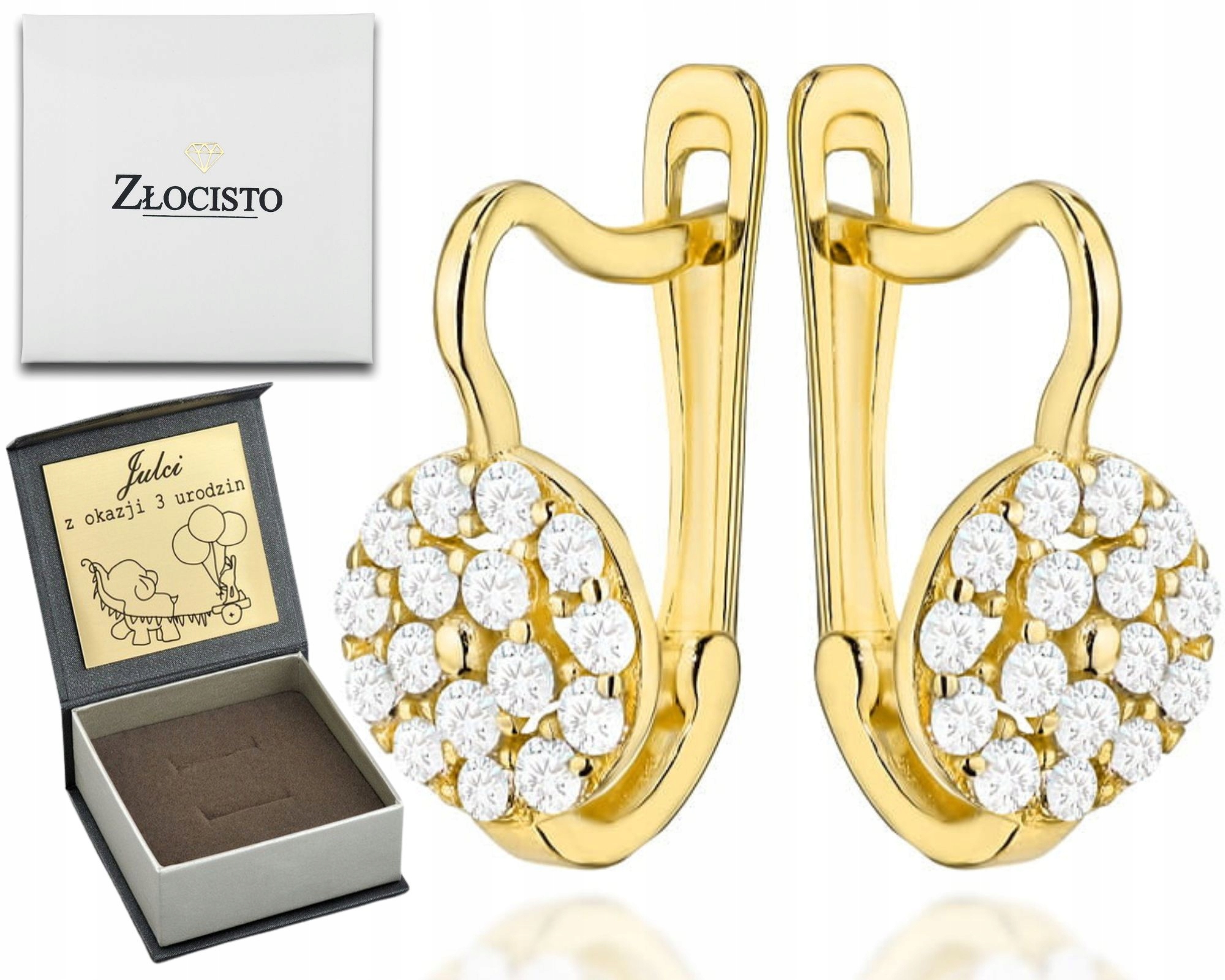 Zlaté Náušnice S Kroužky A Zirkony Anglické Zapínání 585 Gravírování Dárek