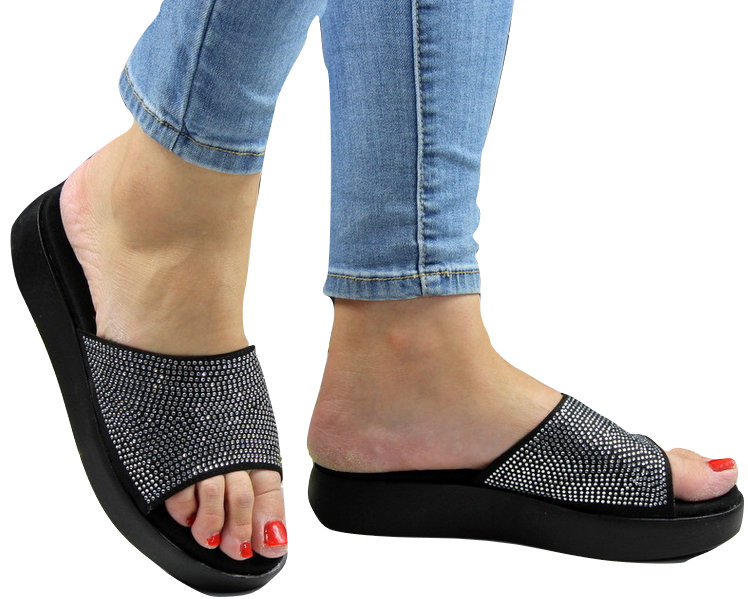 Czarne Miękkie Wygodne Klapki Gruba Podeszwa 37