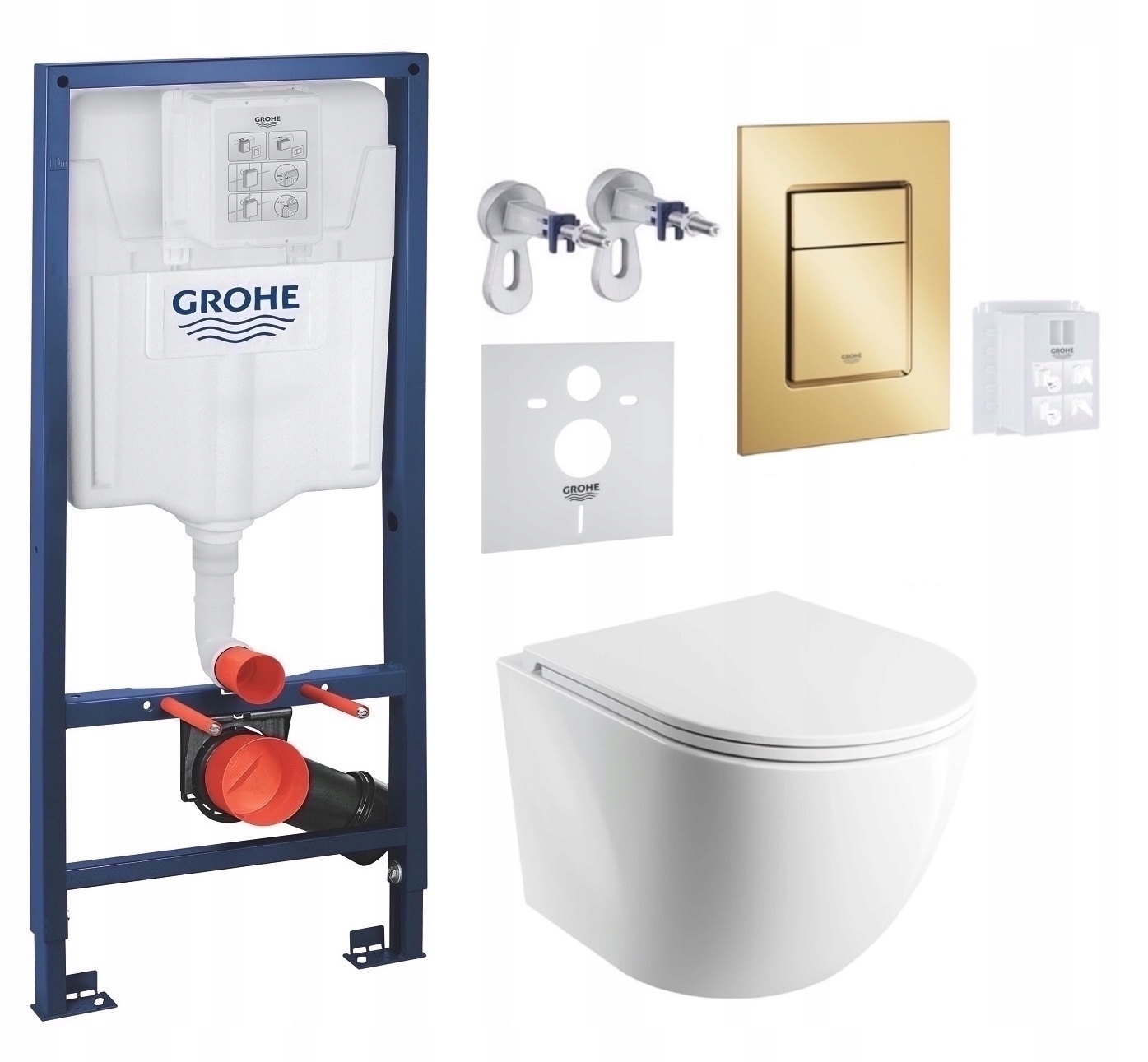 Wc rošt Grohe Rapid Sl s Wc misou Omnires Tornado a zlatým tlačidlom
