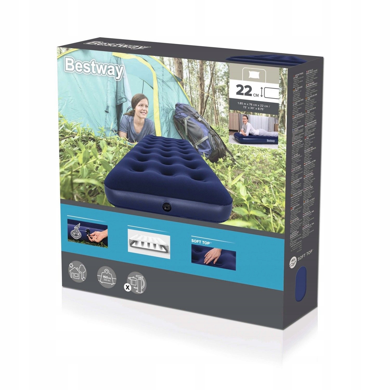 Dmuchany Materac turystyczny do spania Flokowany BESTWAY 185x76x22cm Długość 185 cm