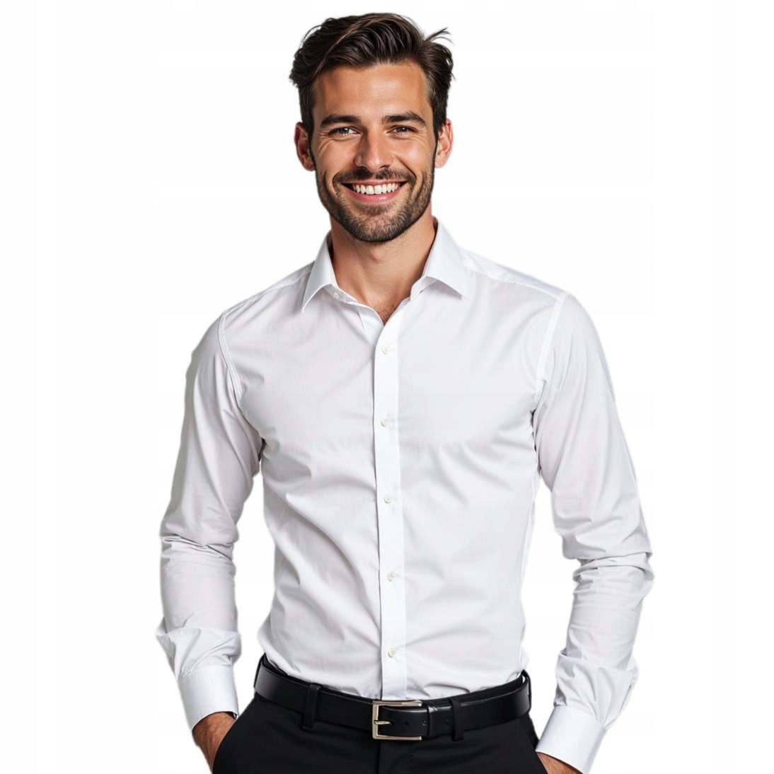Biała gładka koszula męska z lycrą Modini Y100 176-182 45-Regular