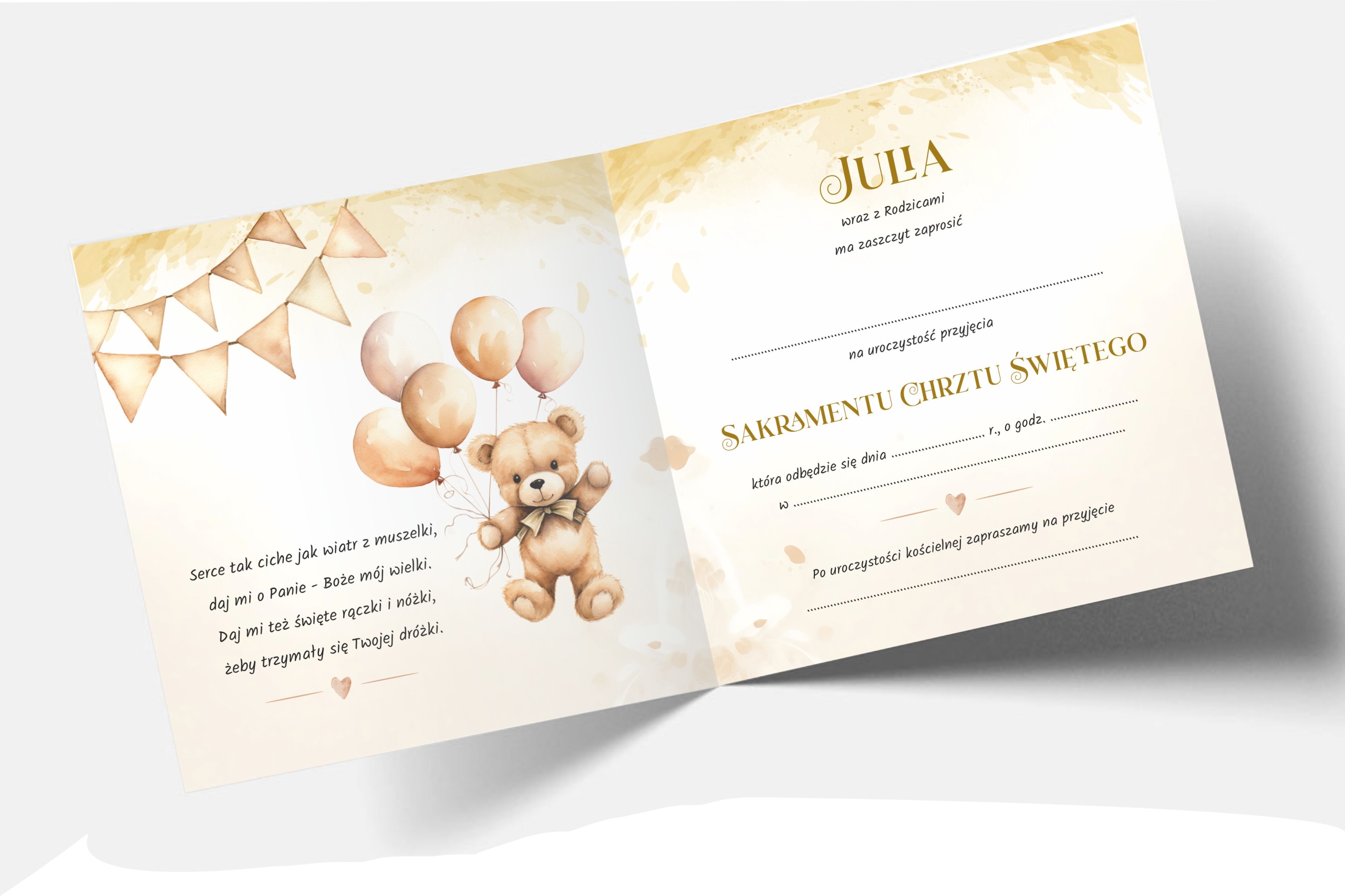 ZAPROSZENIE NA CHRZEST ŚWIĘTY + KOPERTA + IMIĘ DZIECKA + EKSPRES + JAKOŚĆ Rodzaj chrzest