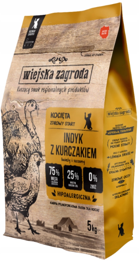 Levně Wiejska Zagroda suché krmivo pro koťata a kočky krůta s kuřecím masem 5 kg