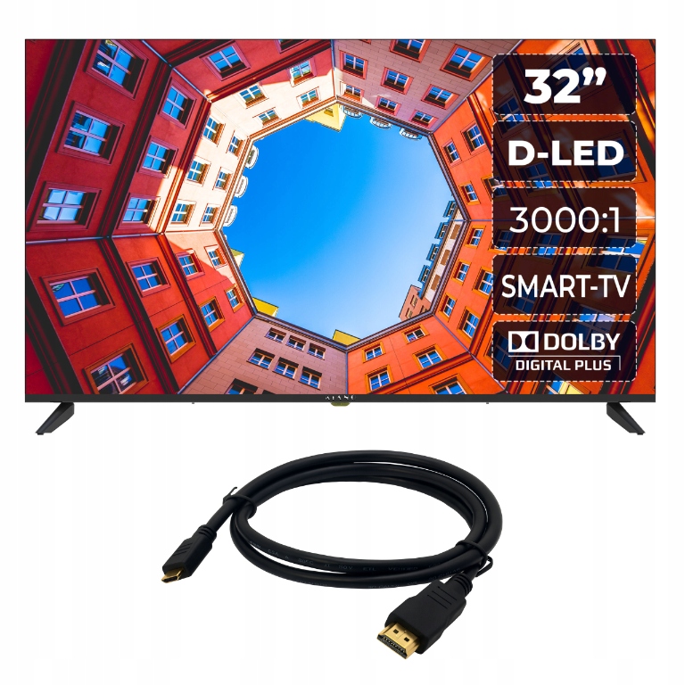 Kiano 32" Led Tv Elegance Hd Ready čierny televízor Hdmi kábel
