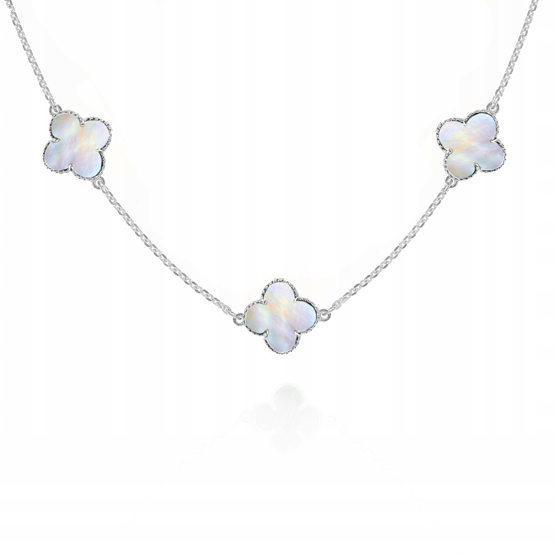 Stříbrný náhrdelník choker čtyřlístky perleť Ag 925 45 cm