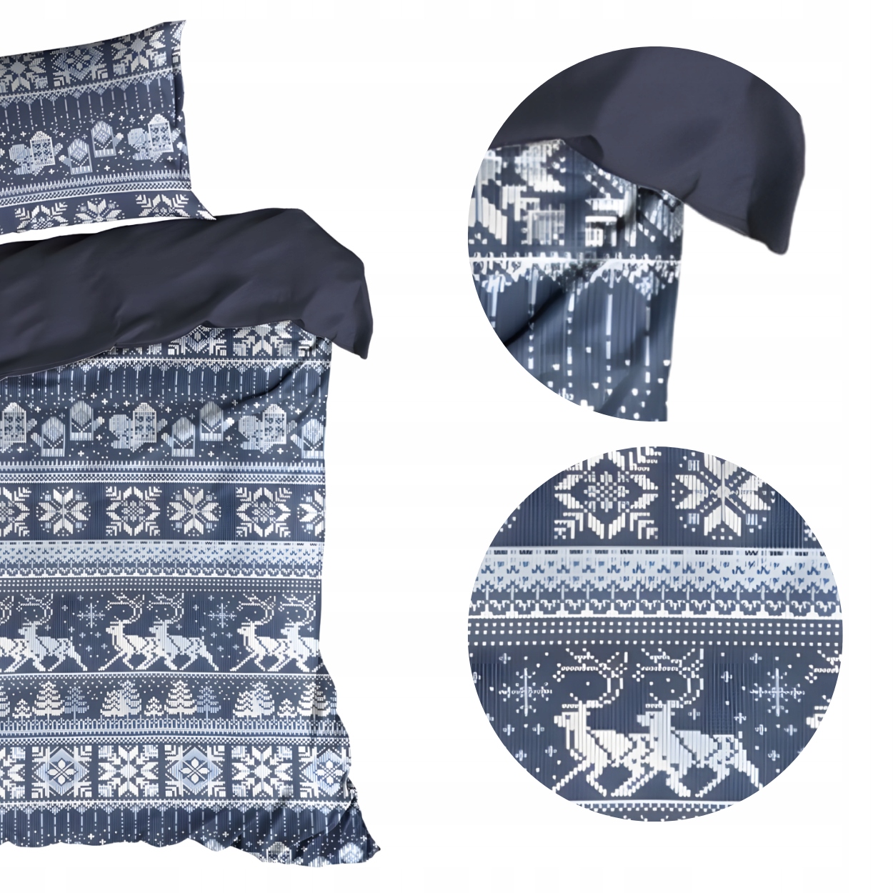 Povlečení Vánoční Sada Povlečení 3ks 160X200cm Bavlna Modré Sněžítka