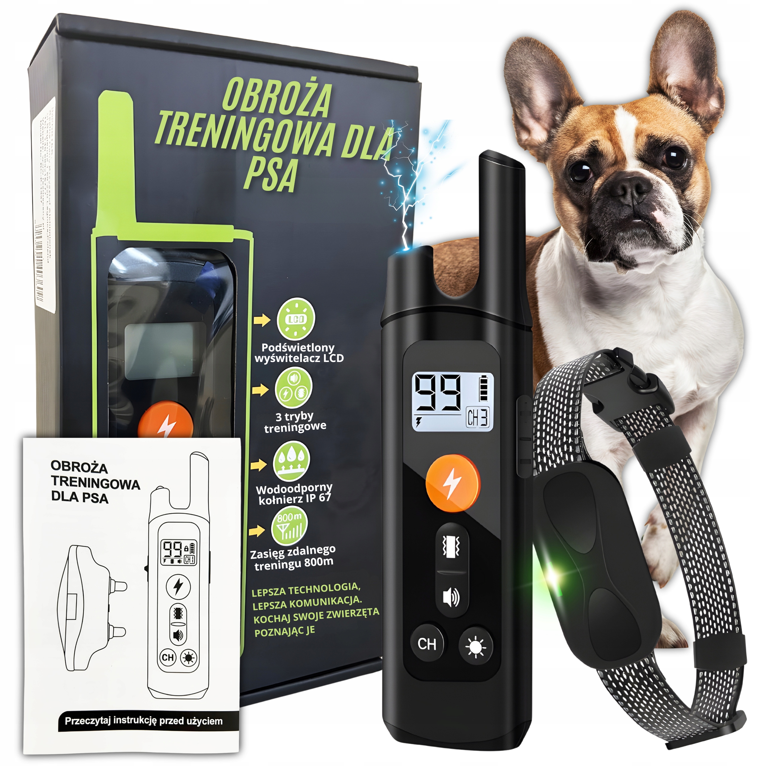 Elektryczna Obroża Treningowa Dla Psa do tresury wodoodporna 800m Pilot