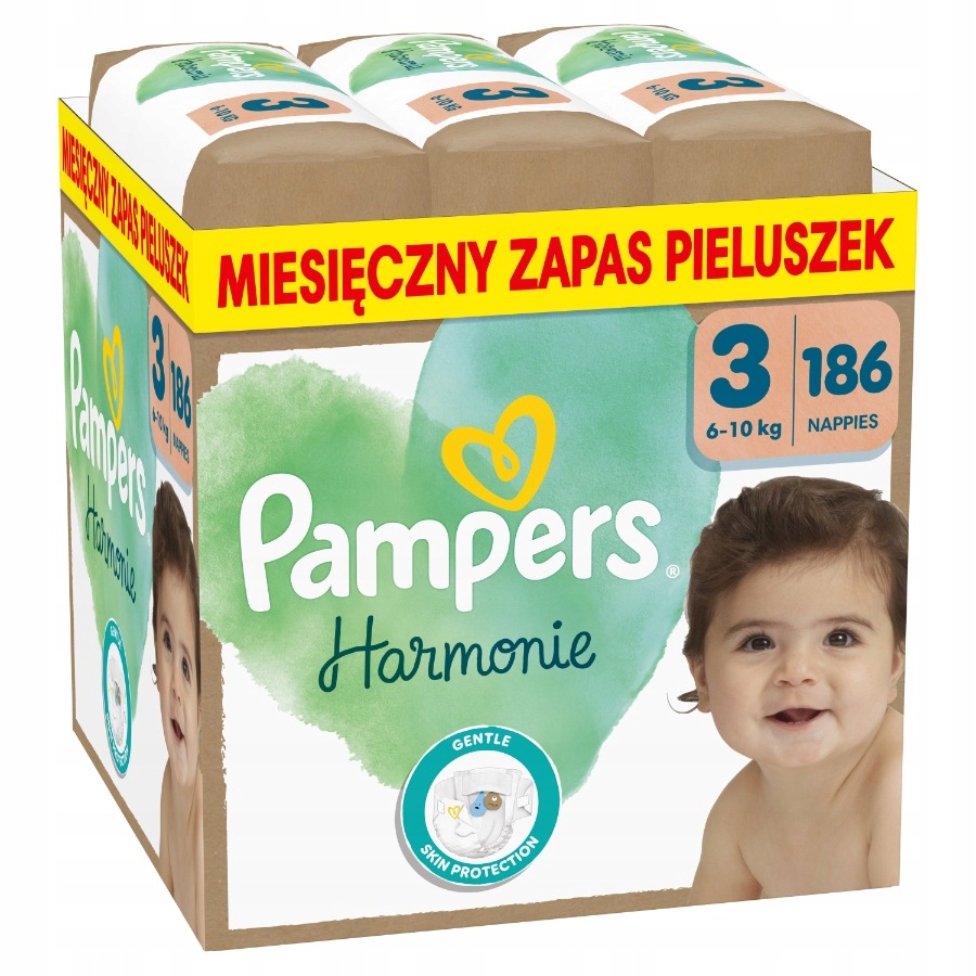 Pampers Harmonie pieluchy, rozmiar 3, 6-10 kg, 186 szt, Monthly Box