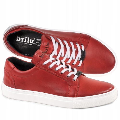 Brilu Polskie Męskie Skórzane Trampki Casualowe Brian Czerwone 45