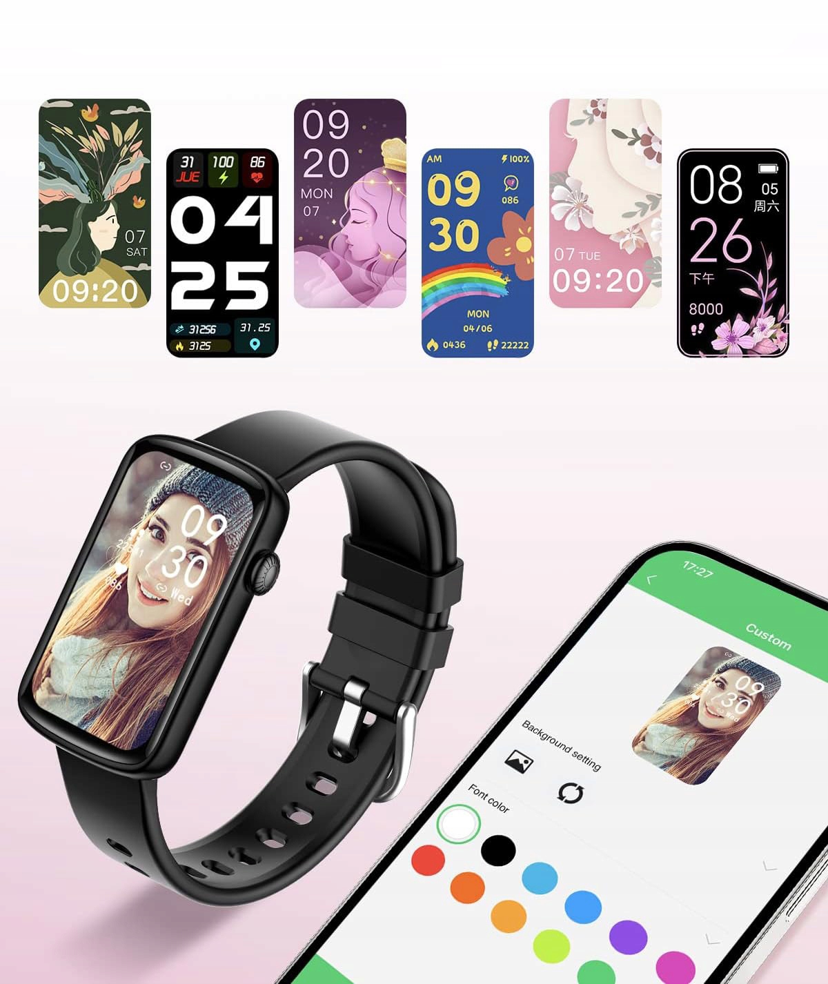 LYNN2 Smartwatch 1,47" Tracker Tętno Saturacja Sen Android iOS IP68 CZARNY Kolor czarny