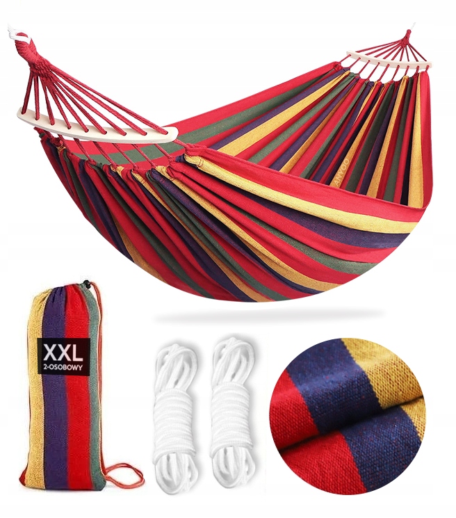 

Hamak 2 osobowy z pałąkiem 150 x 200 XXL 200 kg