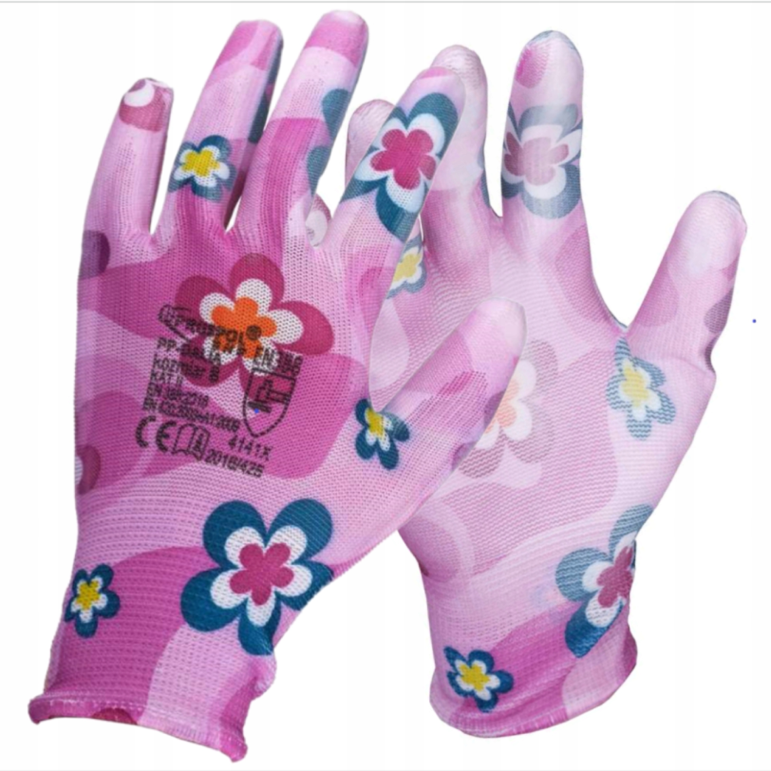 RĘKAWICE ROBOCZE DAMSKIE OGRODOWE POWLEKANE RĘKAWICZKI KOLOROWE KWIATKI 8 M