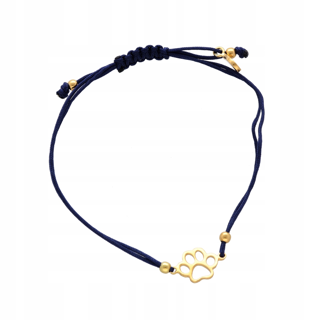 Šňůrkový náramek psí tlapka, tmavě modrý, pozlacený