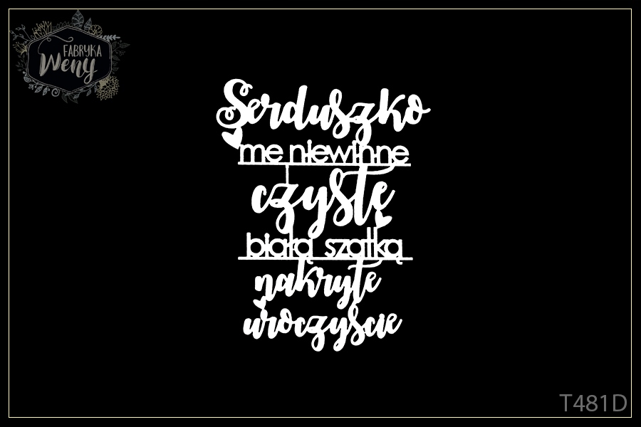 Tekturka T481D napis Serduszko me niewinne i czyste białą szatką nakryte