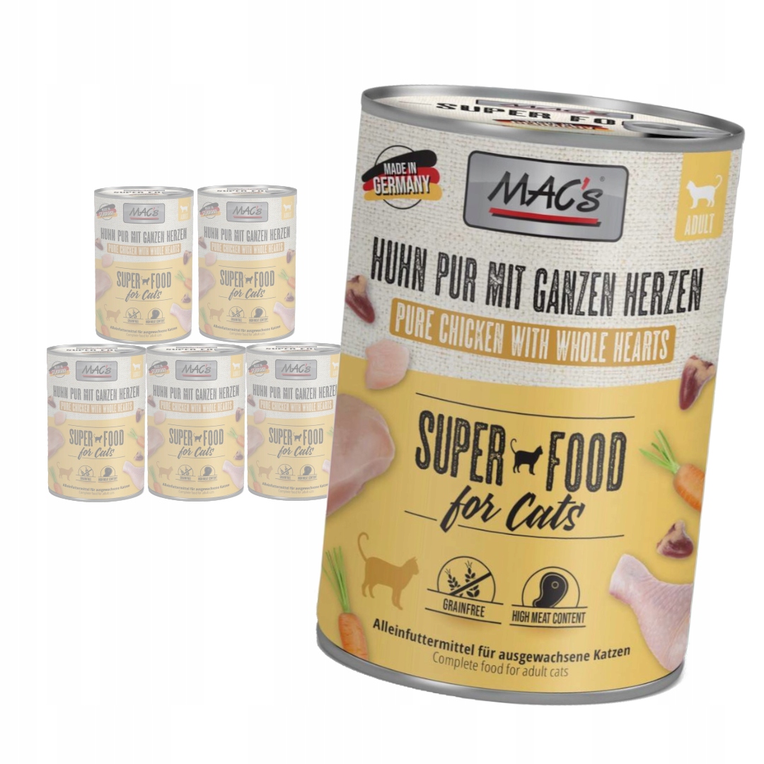 Levně MAC's Cat 6x400g Mokré Krmivo Pro Kočky Kuřecí srdce Drůbeží