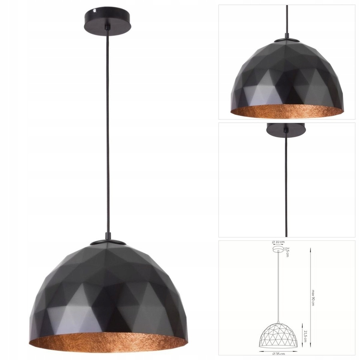 Černá závěsná lampa Diament s nastavitelnou výškou v jídelně Sigma Lighting