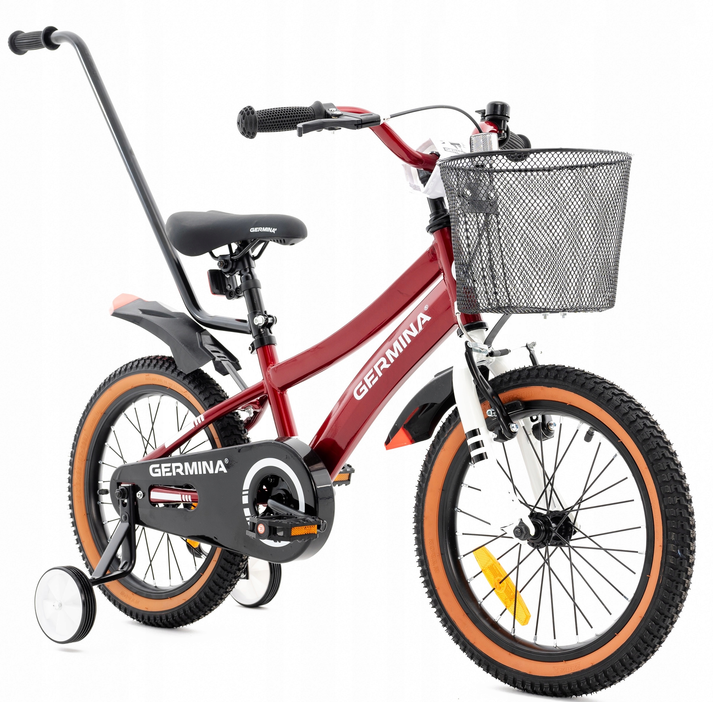 Rowerek Dziecięcy 16 Germina kółka boczne koszyk prowadnik błotniki