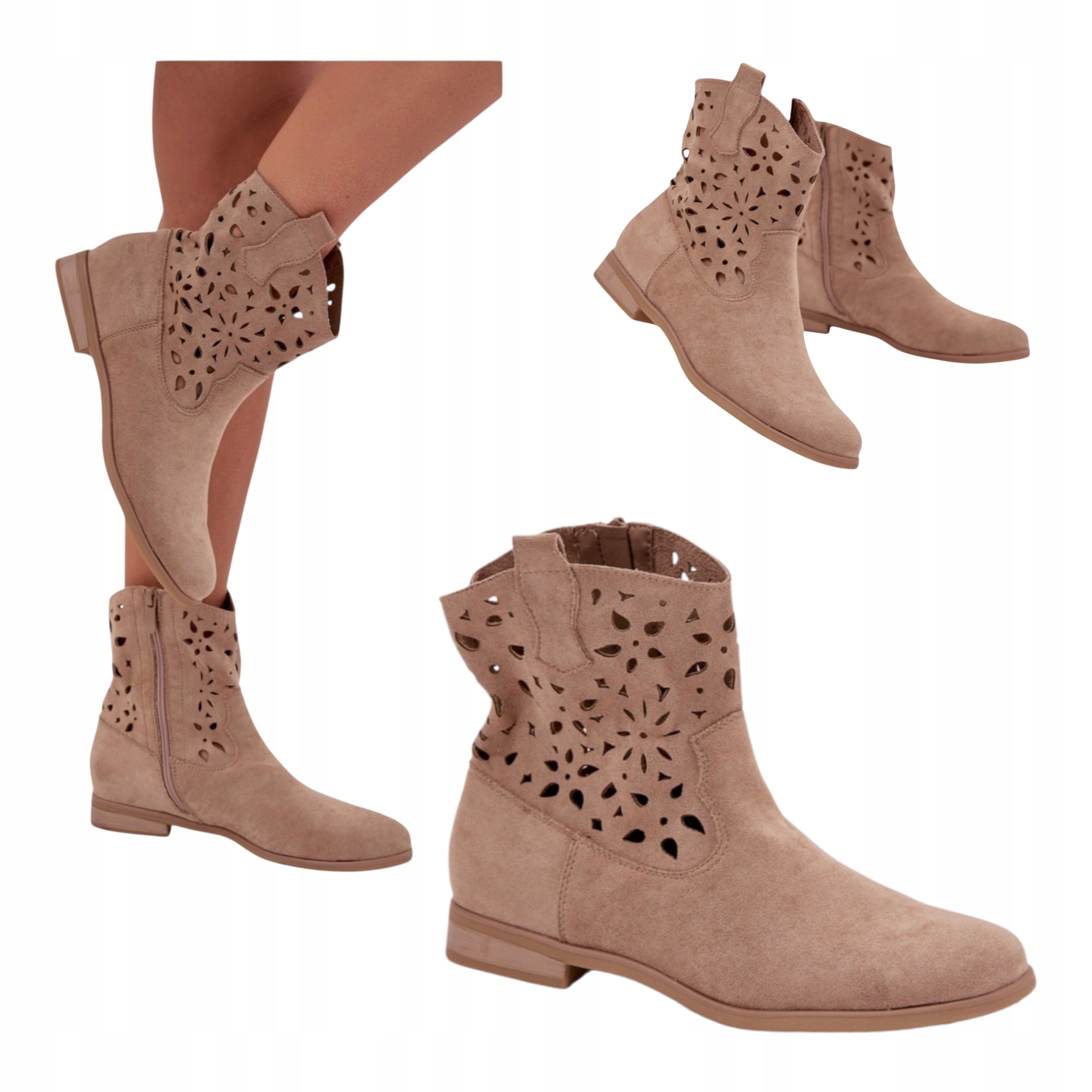 Dámské Kotníkové Boty s plochým podpatkem Klasické Semišové Letní Béžové 40