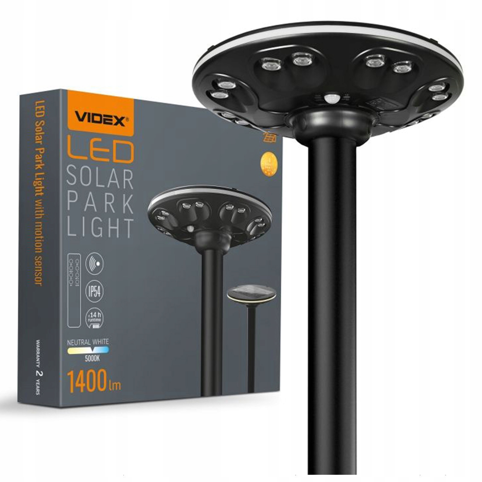 Solárna Led lampa do záhrady so senzorom pohybu 15W 1400lm Cct Čierna Videx