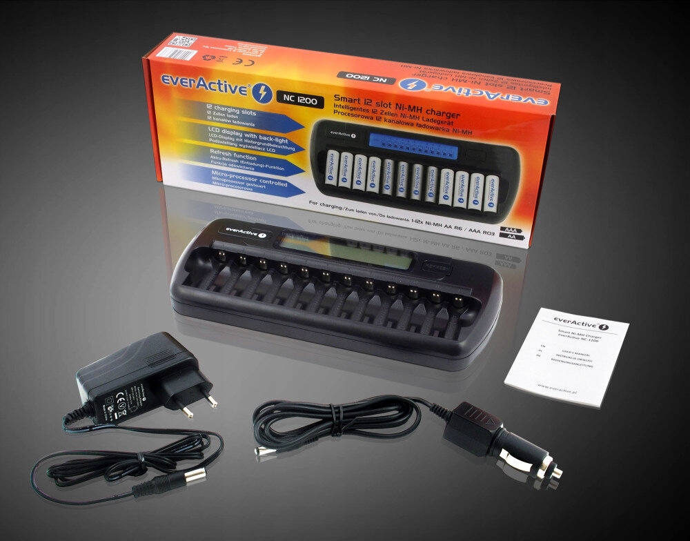 Profesjonalna ładowarka everActive NC-1200 Waga produktu z opakowaniem jednostkowym 0.3 kg