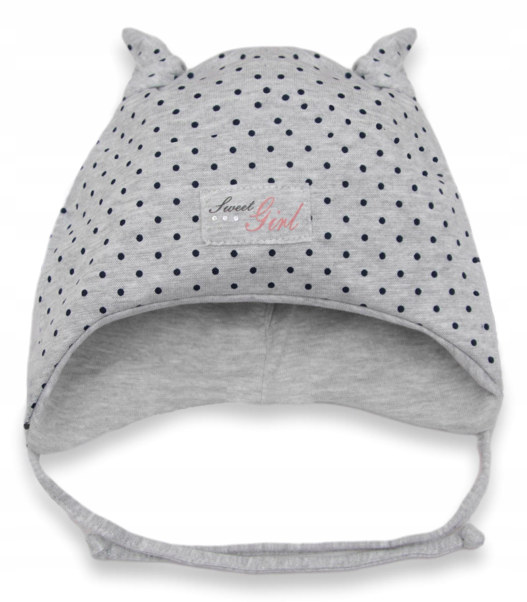 

czapka Wiosna Jesień wiązana 52 54 kropeczki Sweet