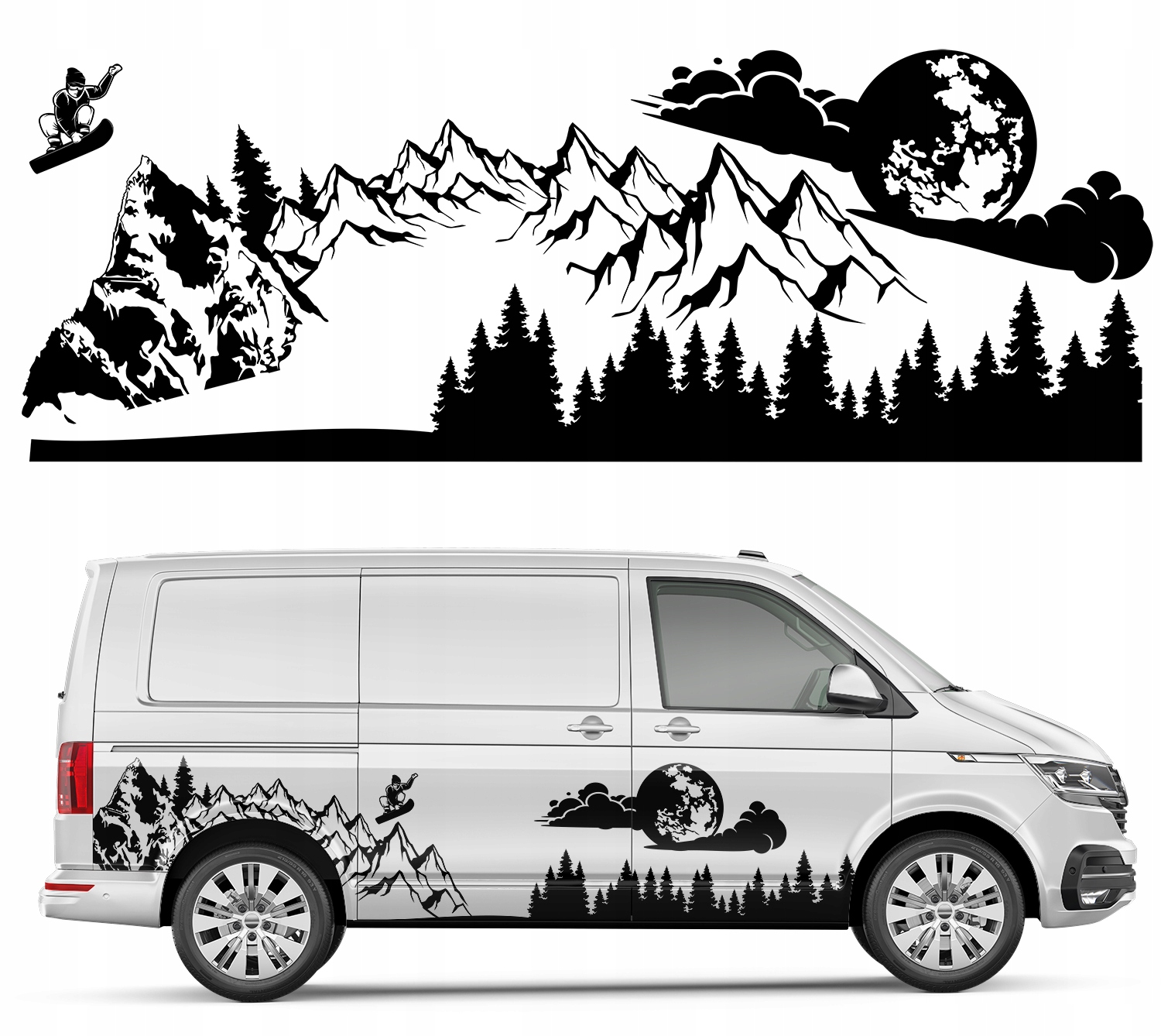 Nálepka Grafika na karavan Horské Pásmo Les Snowboard 94x257