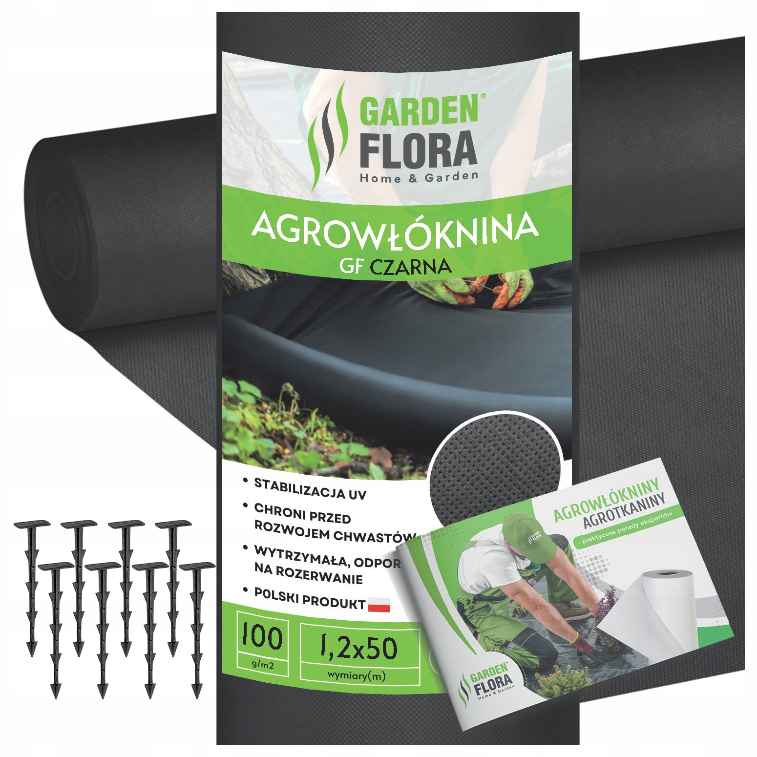 Agrotkanina Agrowłóknina antychwastowa czarna 100g 1,2x50m UV3% mocne kotwy