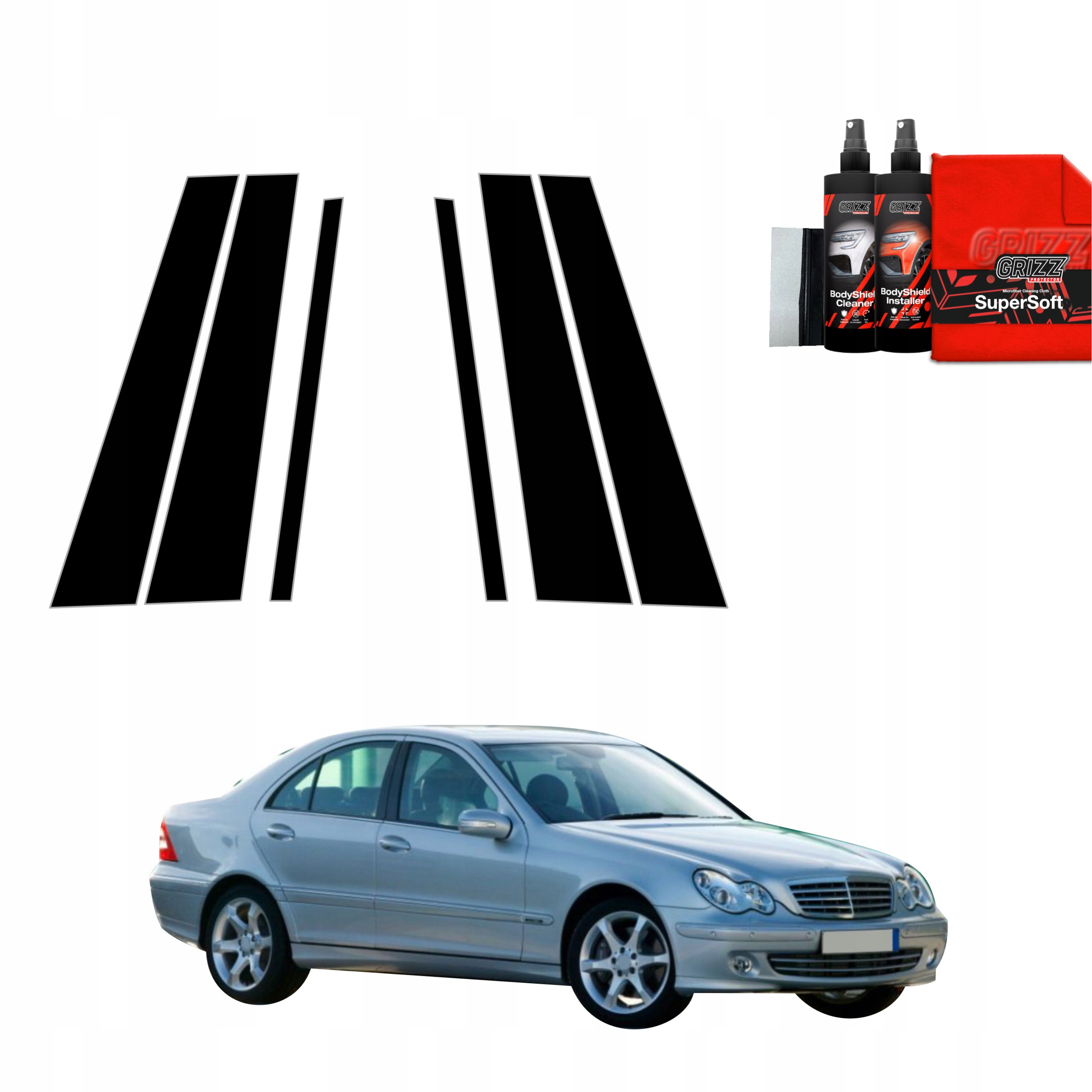 6v1 Černá fólie na sloupky pro Mercedes Benz C třídy W203 Sedan (2000-2007)