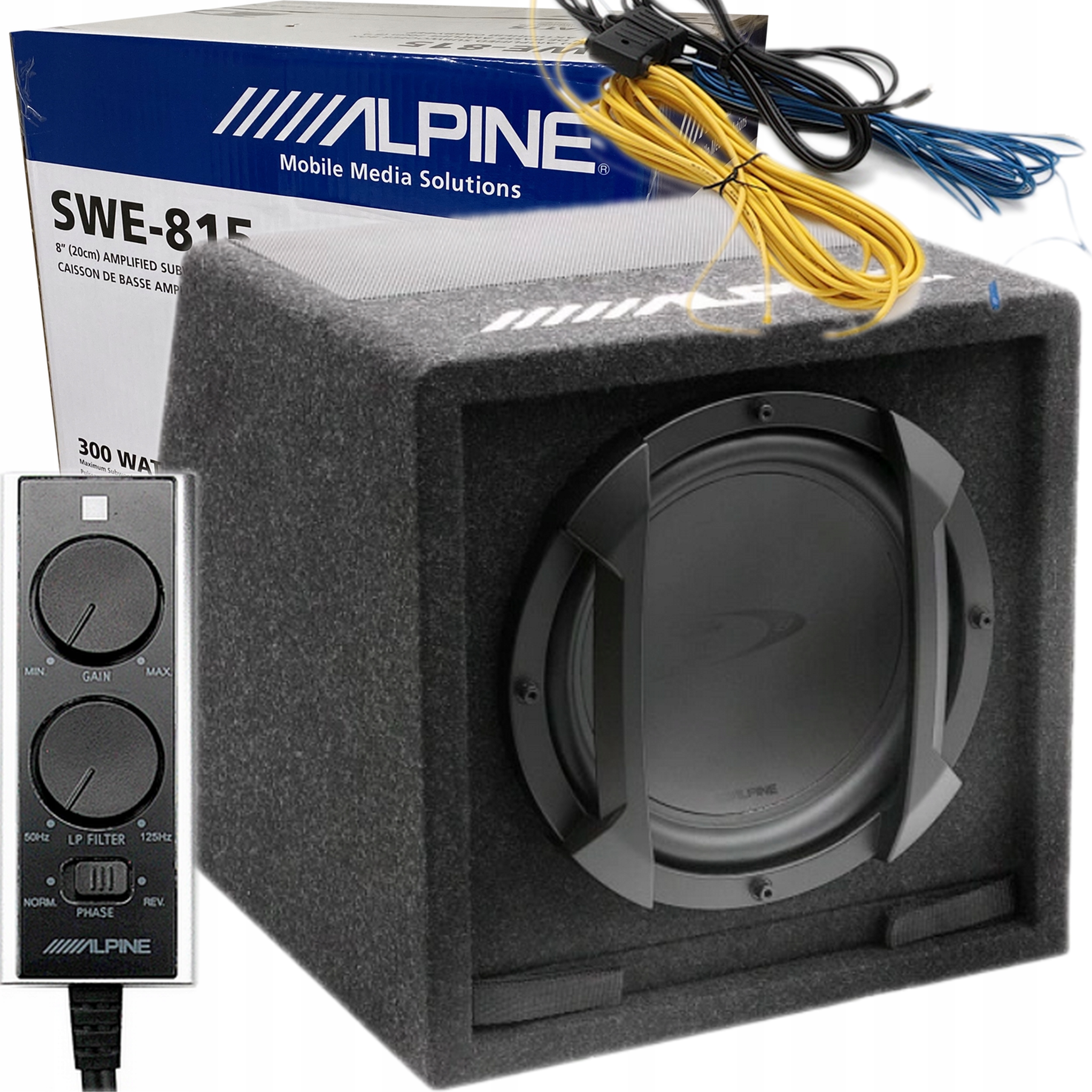 Alpine SWE-815 Aktywna Skrzynia Bassreflex 300W Pilot Kable