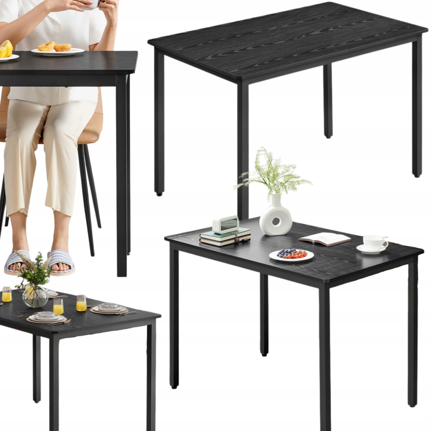 Kuchyňský stůl Obdélníkový 70 x 110 cm Černý Psací stůl Kuchyňský stůl Jídelna