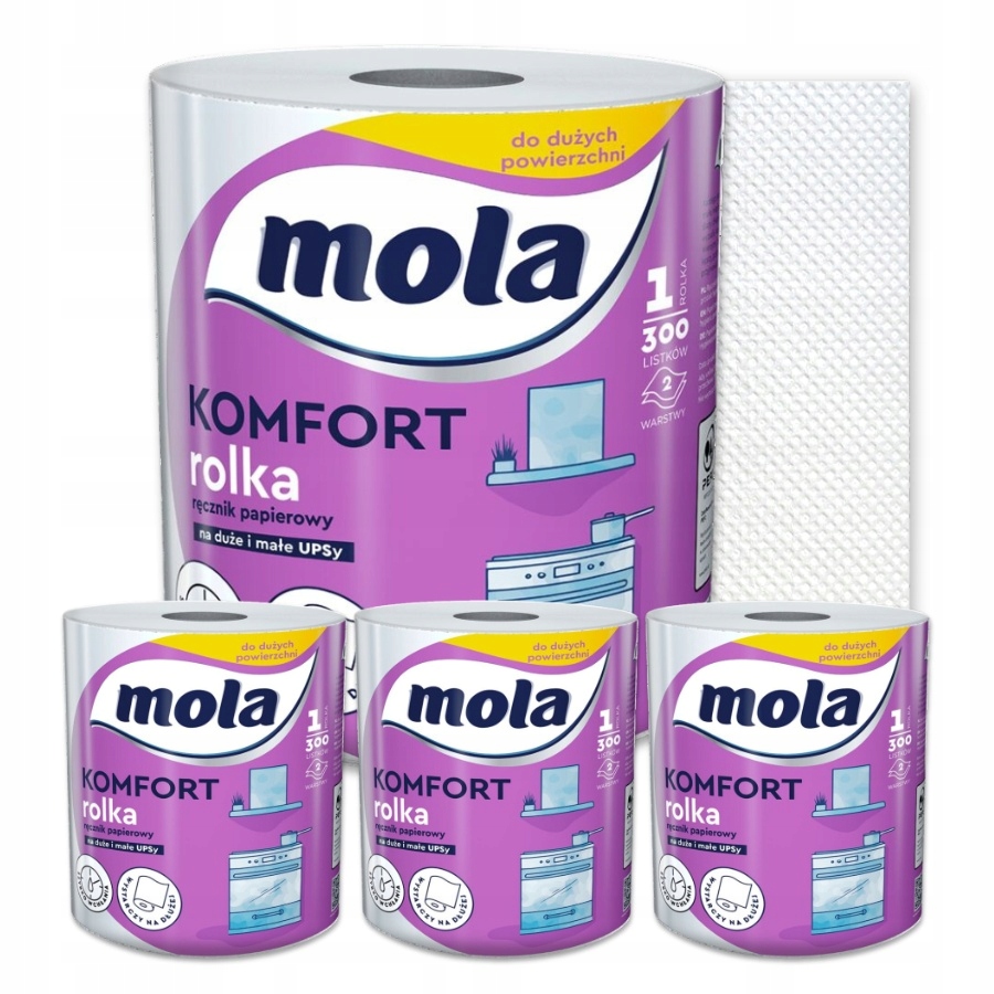 Levně Kuchyňský papírový ručník Mola Komfort 2vrstvý, bílý, 4 ks