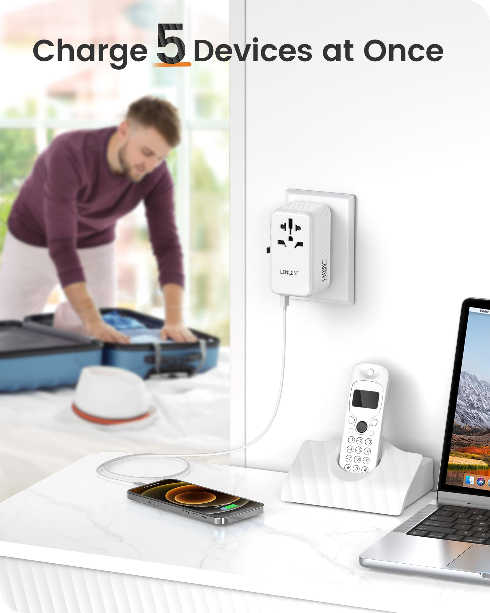 LENCENT Adapter Podróżny 140W GaN3 Uniwersalny z 3x USB C i 1x USB A — miniatura 5