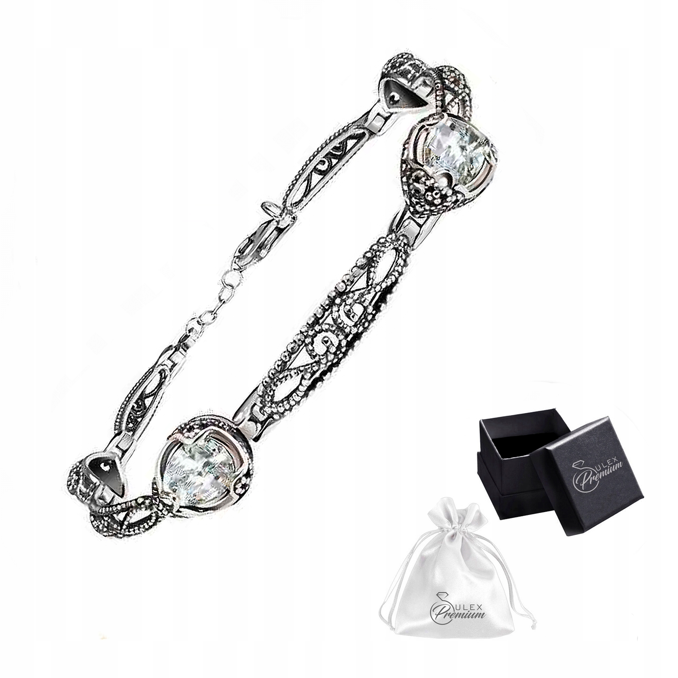 Stříbrný náramek ryzost 925 Elegantní Oxidovaný s bílou zirkonií pro ni