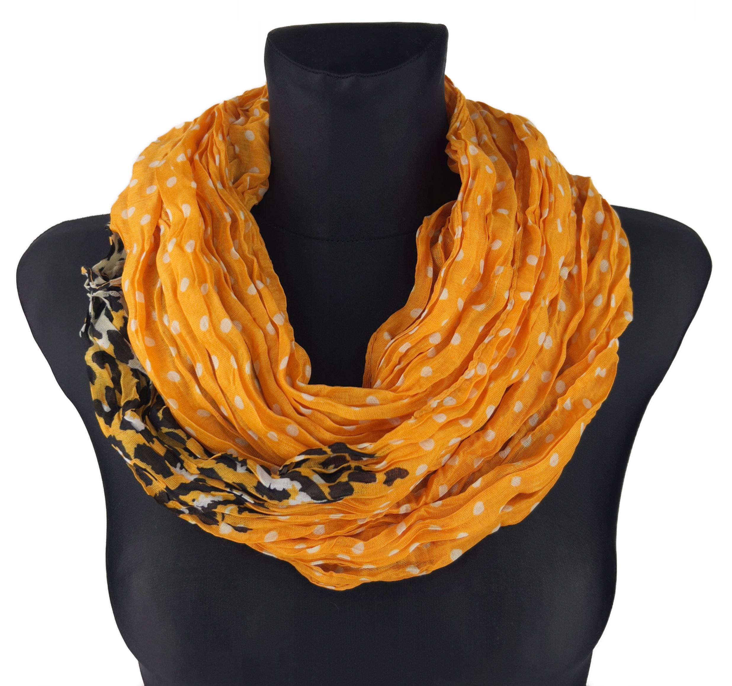 Mały Komin szalik apaszka żółty pomarańcz białe GROSZKI akcent panterki 646