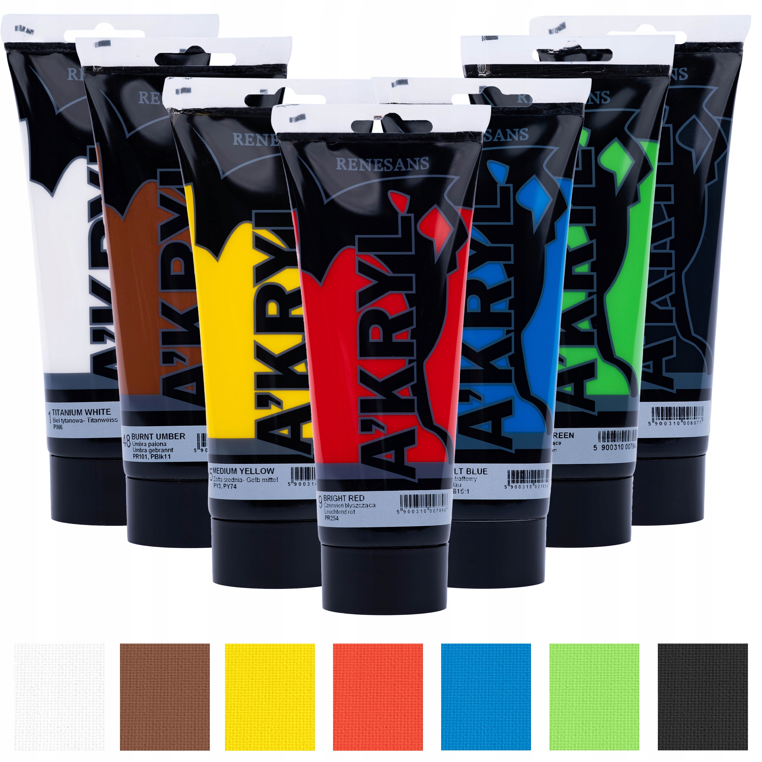 Akrylové barvy A'kryl Sada 7 základních barev umění Renesans 7x200ml