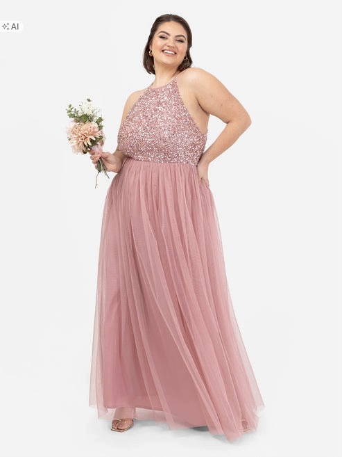 Maya Deluxe Dlouhé Šaty S Flitry Plus Size 56 7DA