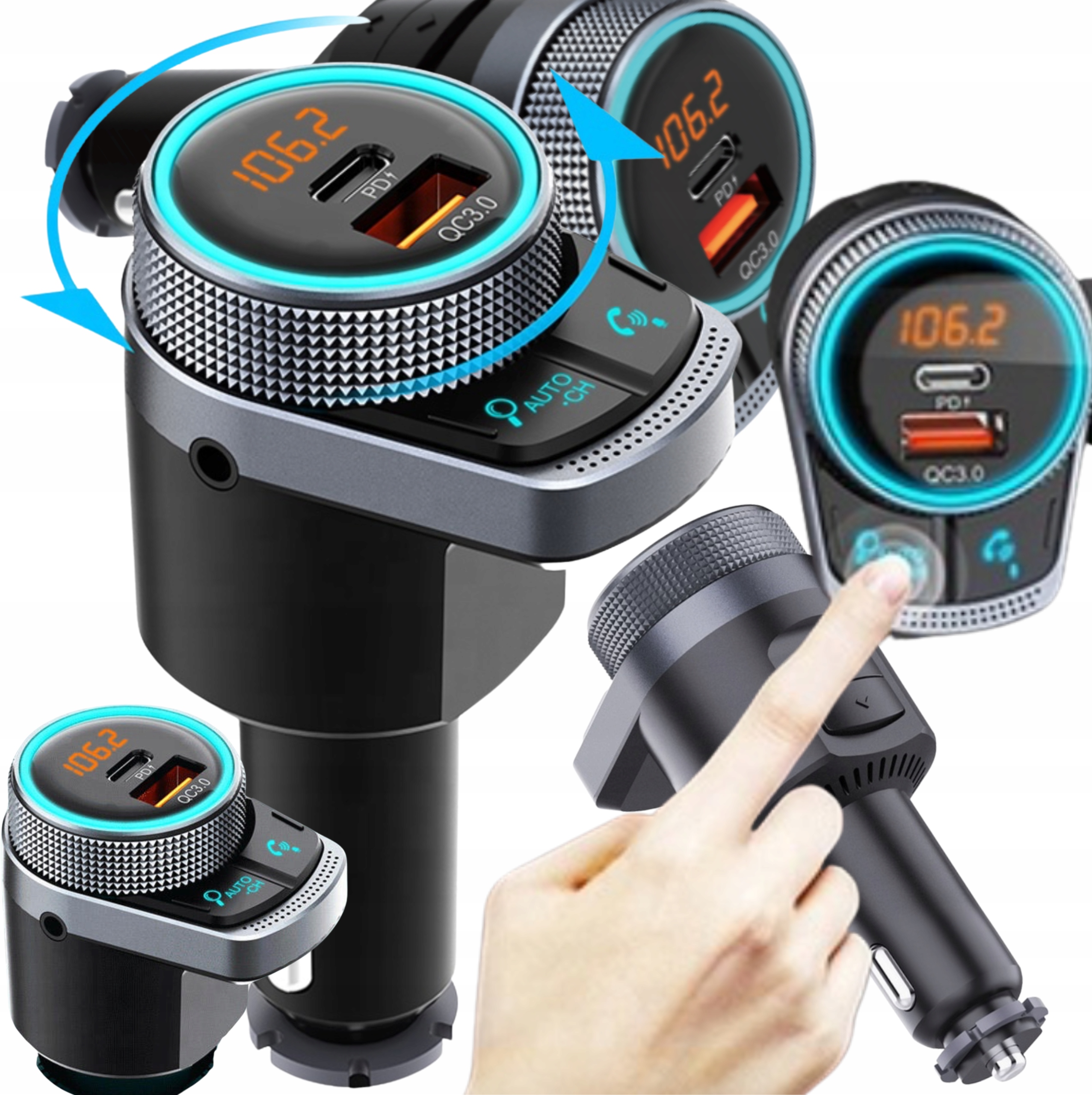 Vysílač Do Auta Bluetooth 5.1 Usb Rychlé Nabíjení Led Obrazovka 12-24V